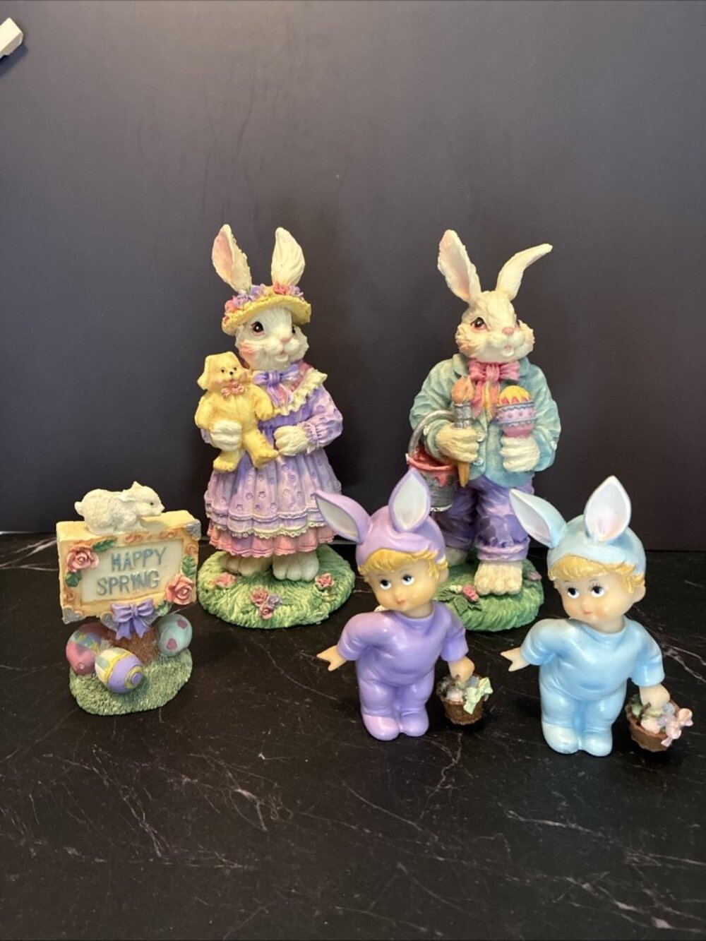 Vintage Easter Jubilee Bunny Figurine Set Spring Decor Rabbits Kids Easter Decor